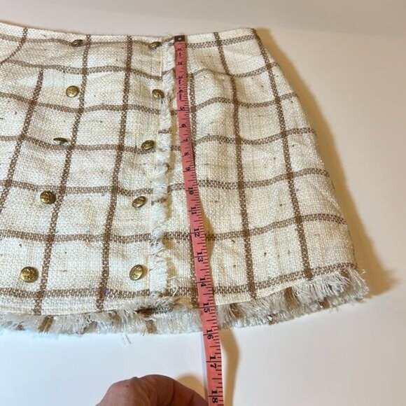 Leyden Monroe Plaid Printed MiniSkirt Size Small Ivory Tan Checked Academia NWT - Picture 13 of 14